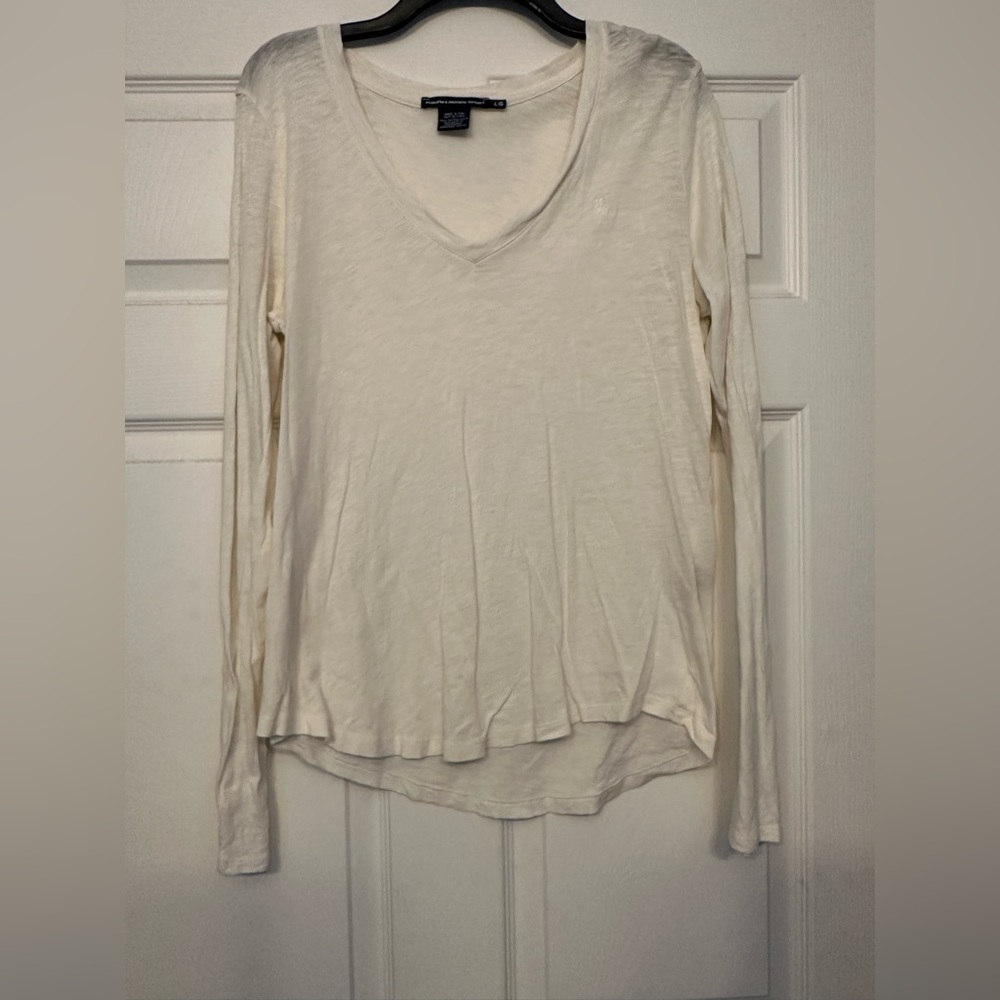 Ralph Lauren Women's V-Neck Cream Long Sleeve Top